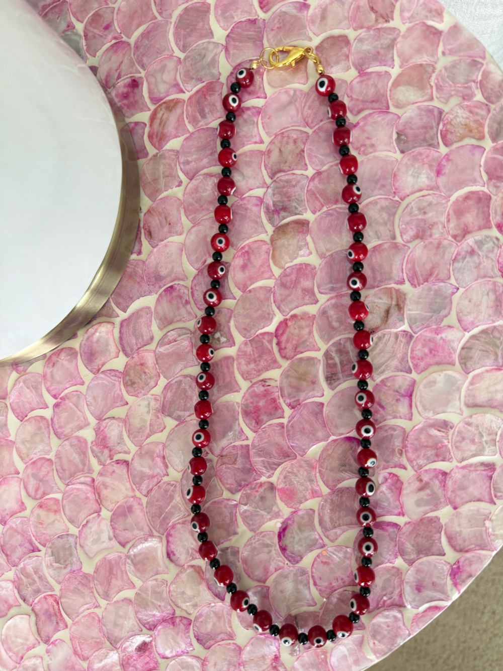 Handmade Red and Black Beaded Necklace